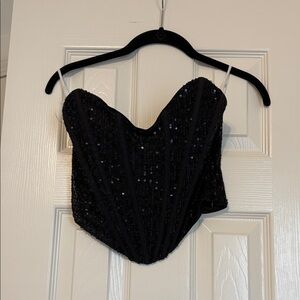 NWT Lulus Sequin Black Strapless Top